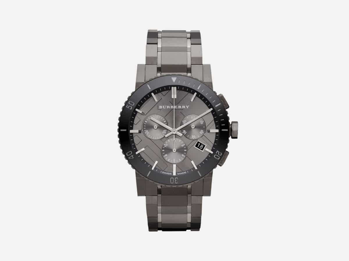 Burberry Chronograph Gunmetal Dial Grey Ion-plated Stainless Steel Mens Watch BU9381