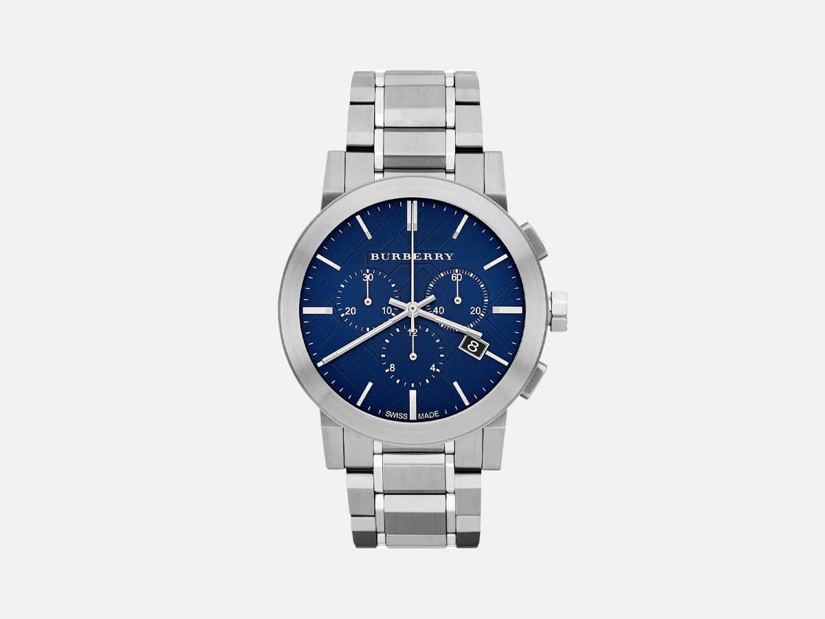 Burberry Chronograph Blue Dial Stainless Steel Mens Watch BU9363